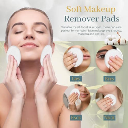 30 Pcs Natural Fiber Round Makeup Remover Pads, Washable Reusable Face Pads Cloth Rounds, Facial Cleansing Pads Wipes for All Skin Types Travel (White)