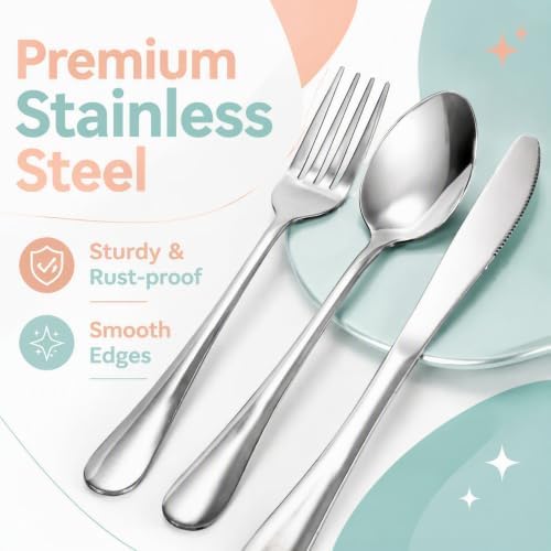 Nicunom 8 Pack Travel Silverware Set with Case, Reusable Utensils for Lunch