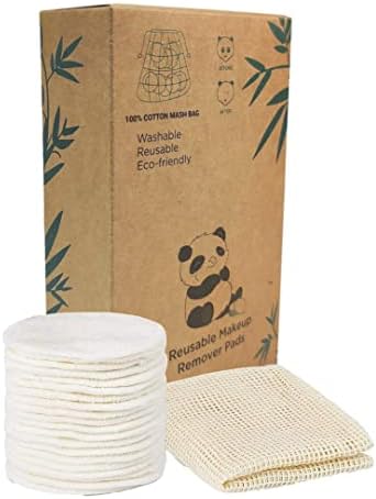 20 Piece Reusable Makeup Remover Pads with Cotton Laundry Bag, Washable Organic Eco-Friendly Natural Bamboo Cotton Rounds for All Skin Types