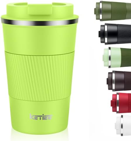 KETIEE Coffee Mug 12oz, Insulated Travel Mug with Leakproof Lid, Double Wall Vacuum Travel Coffee Mug Stainless Steel Reusable Coffee Cup for Hot and Iced Coffee Tea Water (Green)