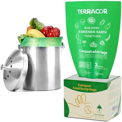 3 Gallon Compostable Food Scrap Bags, 100 Bags Compost Bags for Countertop Bin, BPI Certified and Meet The ASTM D6400 Standard