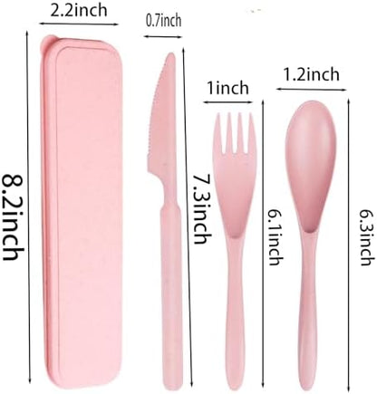 2Pack Pink Wheat Straw Travel Cutlery, BPA Free Utensils with Storage Case