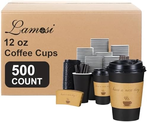 Lamosi 500 Pack 12 oz Coffee Cups, Disposable To Go Paper Cups with Lid