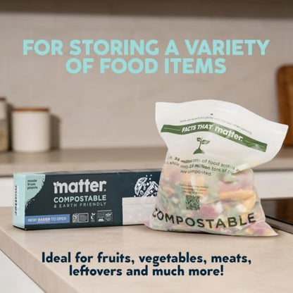Matter Compostable Gallon Freezer Bags, Resealable, 30 Ct, Made From Plants