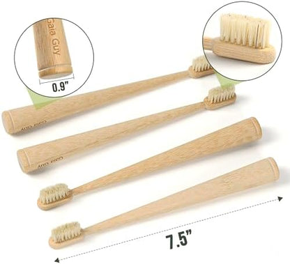 Gaia Guy Bamboo & Boar Bristle Toothbrushes – 4 Pack | Natural Boar Bristles | Plastic-Free, Standing Handle | Minimalist, Low-Waste Oral Care