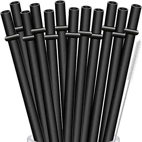 ALINK 13 inch Extra Long Reusable Straws, 12 Pack Black Hard Plastic Tumbler Straws for Stanley Owala 40 oz, 1 Gallon, 64 oz 32 oz Tall Bottles, Starbucks Cups with Brush