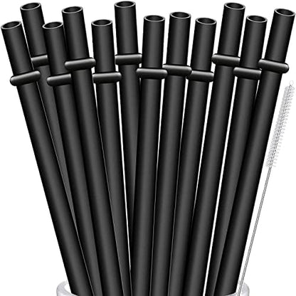 ALINK 13 inch Extra Long Reusable Straws, 12 Pack Black Hard Plastic Tumbler Straws for Stanley Owala 40 oz, 1 Gallon, 64 oz 32 oz Tall Bottles, Starbucks Cups with Brush