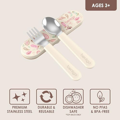 Bentgo Kids Stainless Steel Utensil Set - Reusable Fork, Spoon & Storage Case, PFAS- & BPA-Free, Easy-Grip Handles, Lightweight, Dishwasher Safe, School Lunch, Travel & Outdoors (NEW Cowgirl Dreams)
