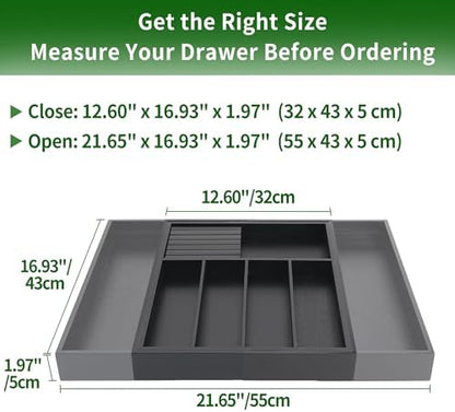 VaeFae Bamboo Silverware Drawer Organizer, 7 Slots, Black