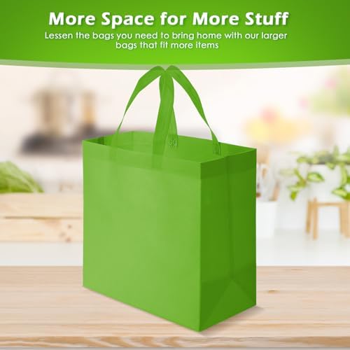 Reginary 50 Pcs Reusable Tote Bags Shopping Bags Non Woven, Green Fruit
