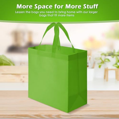 Reginary 50 Pcs Reusable Tote Bags Shopping Bags Non Woven, Green Fruit
