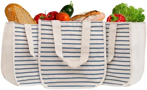 Best Canvas Grocery Shopping Bags - Cloth Grocery Tote Bags - Reusable Cotton Grocery Tote Bags with Bottle Sleeves