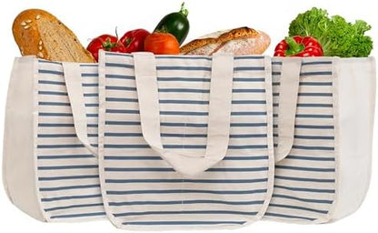 Best Canvas Grocery Shopping Bags - Cloth Grocery Tote Bags - Reusable Cotton Grocery Tote Bags with Bottle Sleeves