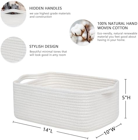 CubesLand Cute and Durable Small Cotton Rope Basket for Organizing