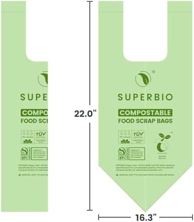 SUPERBIO 2.6 Gallon Compostable Bags, 100 Count, 2 Pack