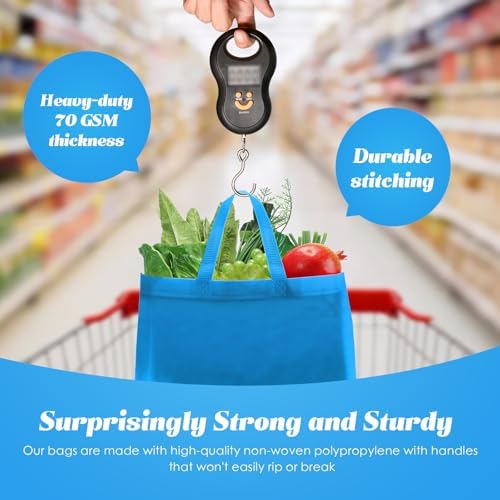 Reginary 50 Pcs Reusable Tote Bags Shopping Bags Non Woven, Sky Blue