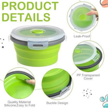 Suclain 4 Pcs Collapsible Bowls with Lids Silicone Camping Food Storage Container Expandable Folding Salad Lunch Box Travel Container for Hiking Camping