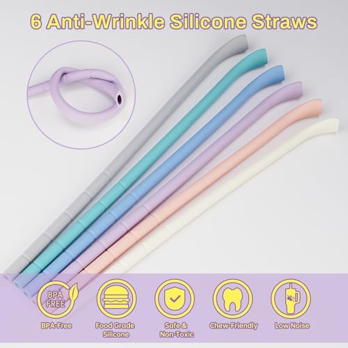 NiHome 6PCS Silicone Anti-Wrinkle Straws Fit for Stanley 40oz 30oz Tumblers