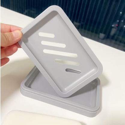 2PCS Grey Soap Holders, Premium Plastic Bamboo Dish for Shower, Bath
