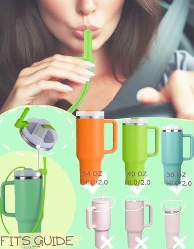 Extendable Long Straws for Stanley Cup, 2 Pack 35" Reusable Silicone Straws- CPC Certified, Fits 40 oz Tumbler And Large Water Bottle, Soft & Flexible Straw Accessories Gift Idea