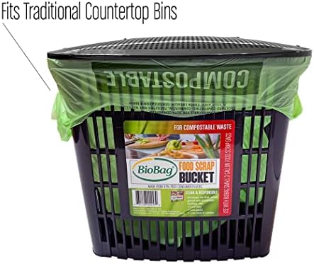 2.6 Gallon Compostable Bags with Handles by BioBag, 150 Count, BPI Certified, Meets ASTM D6400 Standards, Made in USA, Easy-Carry Kitchen Bin Liners