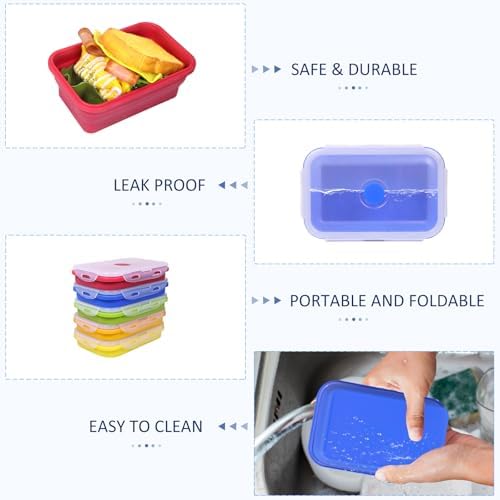 5 Pack Collapsible Silicone Food Storage Containers with Leak-Resistant Lids, 27oz Bento Lunch Boxes, for Kitchen, Office, Camping, Travel, BPA Free