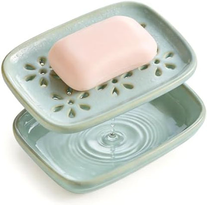 Miamolo Soap Dish for Shower with Drainage 2-Tier Bar Soap Holder Mess-Free