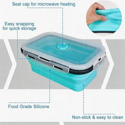 Collapsible Silicone Food Storage Containers Set, 4PCS Foldable Lunch Boxes with Lids & Air Vent, 27oz Multifunctional Travel Food Containers, Bento Boxes, Blue