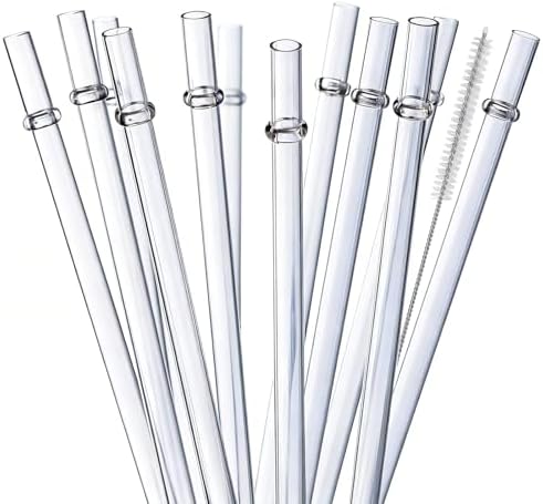 ALINK 13 inch Reusable Clear Plastic Straws, Extra Long Tritan Tumbler Replacement Straws for Stanley Cups, 1 Gallon, 64/40/ 32 oz Water Bottles, YETI, Starbucks, Set of 10 with Brush, AL13CLEAR