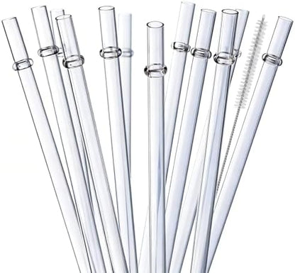 ALINK 10.5 inch Tritan Hard Plastic Clear Straws, Long Reusable Clear Replacement Tumbler Drinking Straws for 16 oz 20 oz 30 oz Stanley, YETI, Starbucks, Mason Jars, Set of 10 with Brush