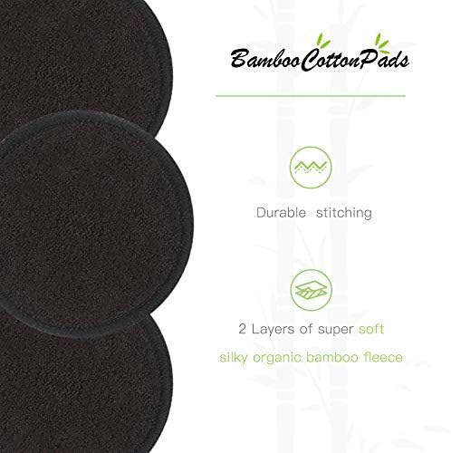 Reusable Makeup Remover Pads Black Washable - 10 Pack Organic Cotton Rounds for Face Eye with Laundry Bag, Facial Cleansing Cloth Towel, Make-Up Removal Wipes for All Skin Types