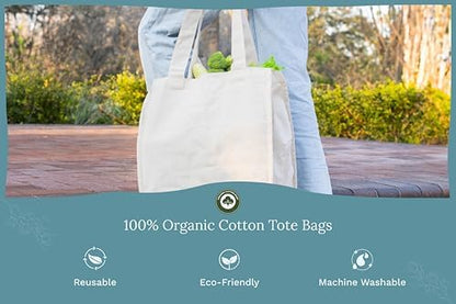 Best Canvas Grocery Shopping Bags - Cloth Grocery Tote Bags - Reusable Cotton Grocery Tote Bags with Bottle Sleeves