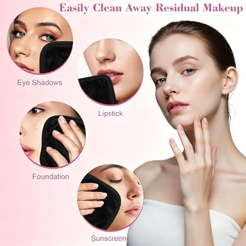 Makeup Remover Cloth 12 Pack, Ultra Soft and Reusable Microfiber Makeup Remover Towels for All Skin Types, Makeup Removal Face Cleansing Cloth, 6” X 6”, Black