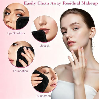 Makeup Remover Cloth 12 Pack, Ultra Soft and Reusable Microfiber Makeup Remover Towels for All Skin Types, Makeup Removal Face Cleansing Cloth, 6” X 6”, Black