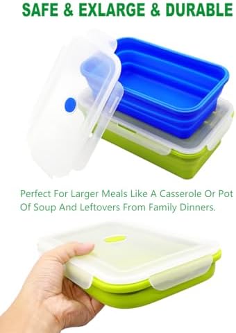 Set of 2 Extra Large Collapsible Silicone Food Storage Containers With Lids, 82.8oz + 60.2oz Meal Prep Bento Lunch Boxes, Microwave,Dishwasher and Freezer Safe For Kitchen, Camping, BPA Free