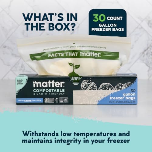 Matter Compostable Gallon Freezer Bags, Resealable, 30 Ct, Made From Plants