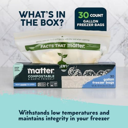 Matter Compostable Gallon Freezer Bags, Resealable, 30 Ct, Made From Plants
