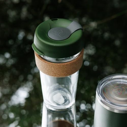 KeepCup Brew Cork, Reusable Glass Tumbler with Natural Cork, Grande Coffee Cup 16oz / 454ml - Pine
