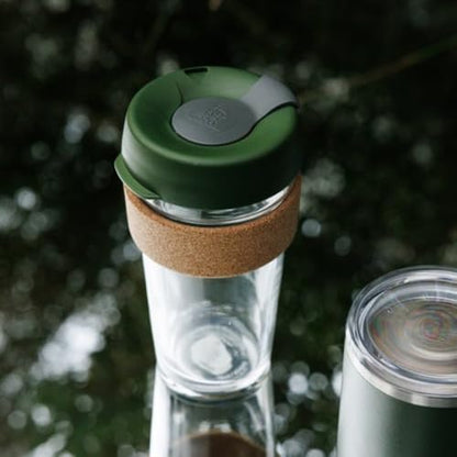 KeepCup Brew Cork, Reusable Glass Tumbler with Natural Cork, Grande Coffee Cup 16oz / 454ml - Pine