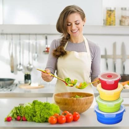 4 Collapsible Food Storage Containers, Silicone Food Storage Containers, Round Collapsible Bowls with lids, Microwave Freezer Dishwasher Safe (Colorful)