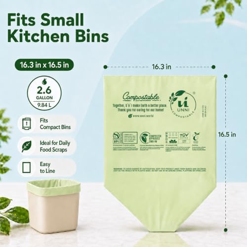 UNNI 2.6 Gallon Compostable Bags, 100 Count, 10 Liter, Extra Thick 0.71 Mil