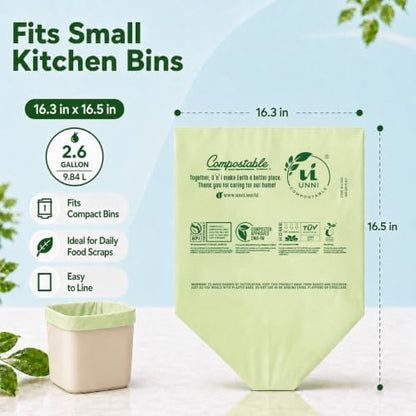 UNNI 2.6 Gallon Compostable Bags, 100 Count, 10 Liter, Extra Thick 0.71 Mil