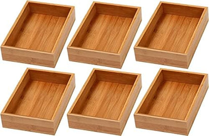 YBM Home Bamboo Drawer Organizer Storage Box for Kitchen Drawer, Junk Drawer, Office, Bedroom, Children Room, Craft, Sewing, and Bathroom, 6 Pack 6x9x2 inch