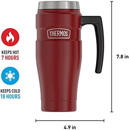 THERMOS Stainless King Vacuum-Insulated Travel Mug with Handle - 16oz, Rustic Red, Thermos Tumbler for Hot/Cold Drinks, Leak-Proof & Sweat-Proof Stainless Steel Coffee Mug with Lid (Pack of 4)