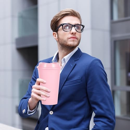 16oz Reusable Plastic Coffee Cups with Lids, 13 Pack, Pink