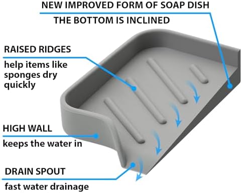 Silicone Soap Bar Holder: Premium Gray Self-Draining Soap Dish - Elegant Shower & Bathroom Solution