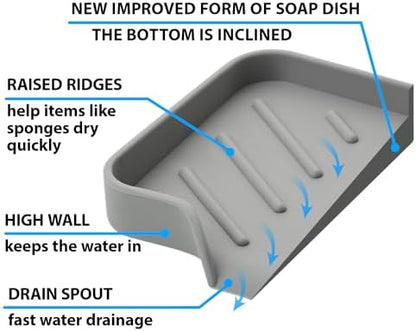 Silicone Soap Bar Holder: Premium Gray Self-Draining Soap Dish - Elegant Shower & Bathroom Solution