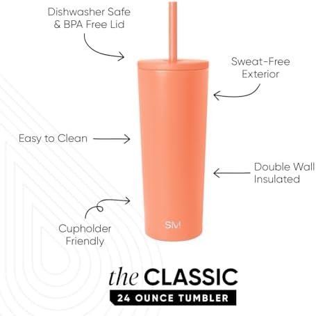 Simple Modern Iced Coffee Tumbler, Insulated | 24oz | Orange