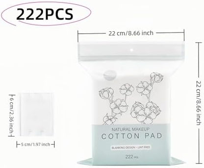 222-Pack 100% Pure Cotton Makeup Remover Pads | Soft, Hypoallergenic & Lint-Free Facial Rectangle for Sensitive Skin | Reusable, Double-Sided with Reinforced Edges | Makeup Skincare(222 Count)