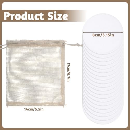 Grevosea 20 Pcs Reusable Cotton Rounds for Face, Makeup Remover Pads Reusable Cotton Face Pads with a Mesh Washable Laundry Bag for Makeup Removal Facial Cleansing Skincare Travel Essentials